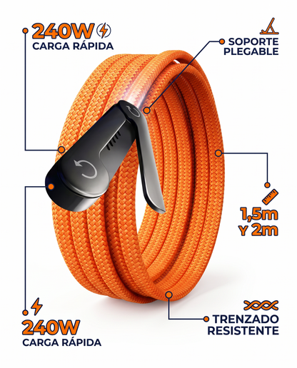 Cable USB-C a USB-C 240W con Soporte - 1.6M