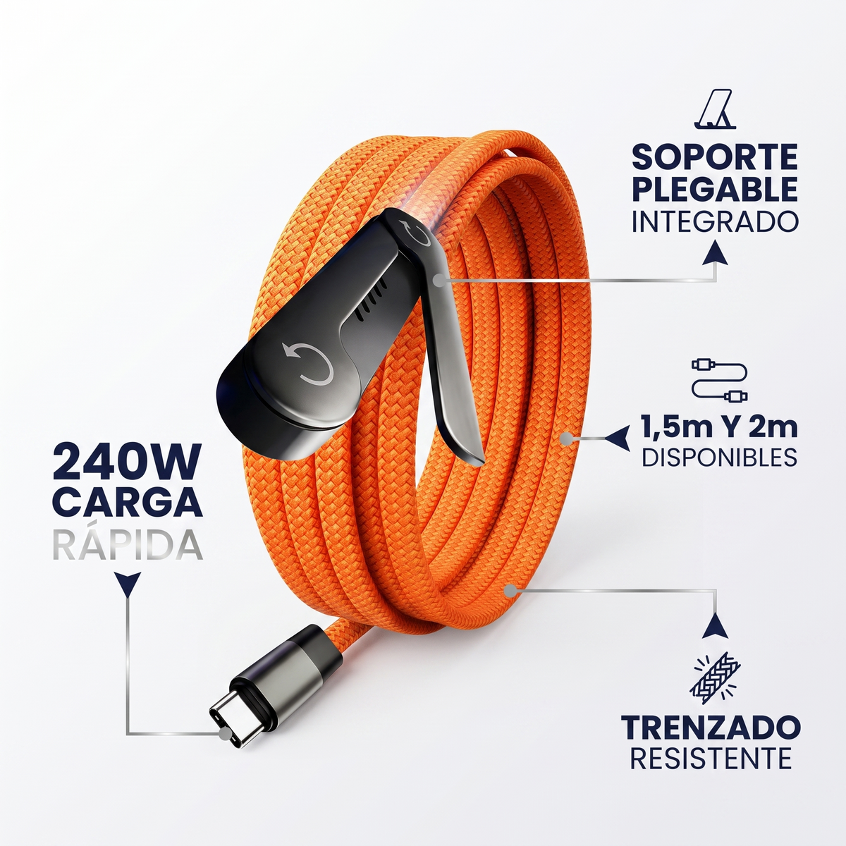 Cable USB-C a USB-C 240W con Soporte - 1.6M