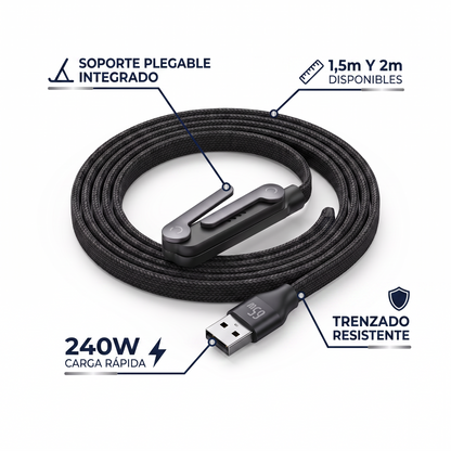 Cable USB-C a USB-C 240W con Soporte - 1.6M