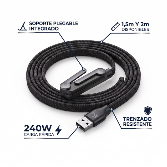Cable USB-C a USB-C 240W con Soporte - 1.6M