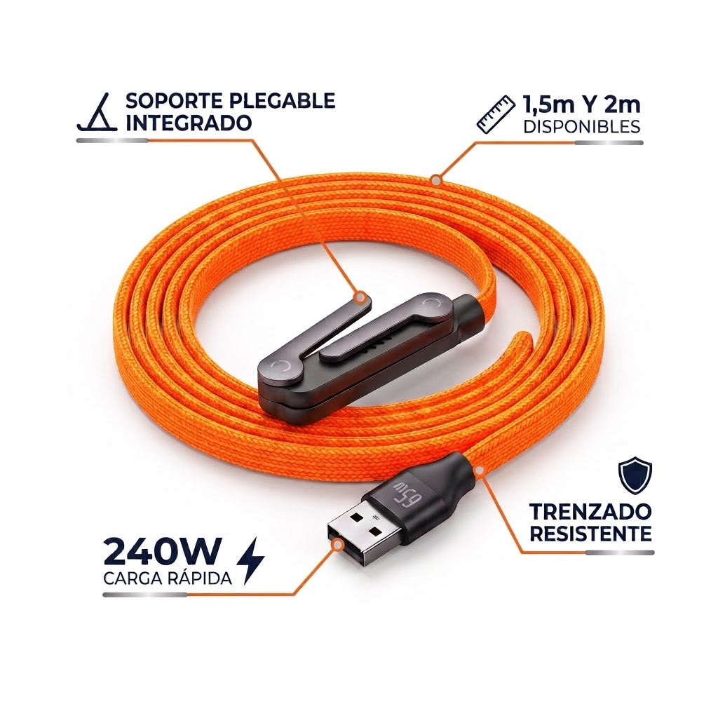 Cable USB-C a USB-C 240W con Soporte - 1.6M
